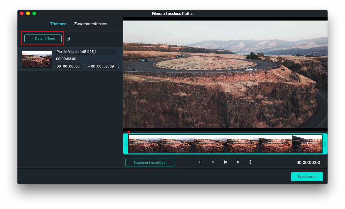 Filmora Mac Instant-Cutter-Tool Video importieren